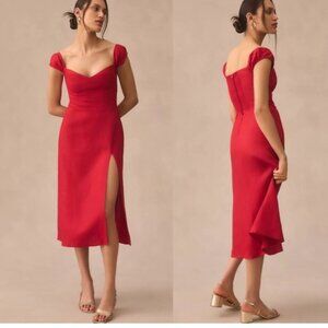 Reformation Bridgton Linen Midi Dress Lipstick Red